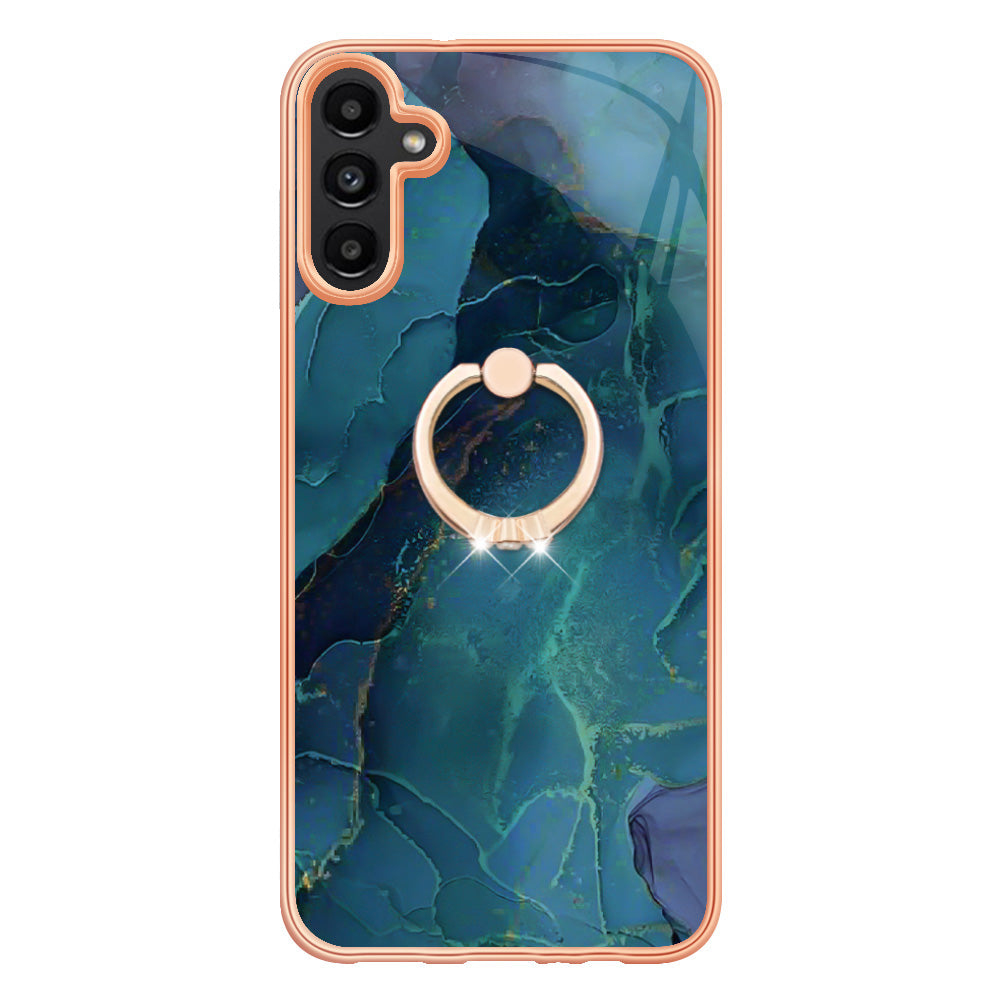 YB IMD Series-17 Style-E For Samsung Galaxy A55 5G Case 2.0mm TPU Marble Phone Cover with Ring Holder - Green YB IMD Series-17 Style-E For Samsung Galaxy A55 5G Case 2.0mm TPU Marble Phone Cover with Ring Holder - Green